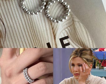 Rachel Green-ring i TV-serien Vänner, Rachels dubbelpärlring, replika av Rachel-smycken, perfekt födelsedagspresent till kvinnor, julklapp till flickor