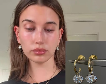 Orecchini ispirati a Hailey, orecchini con diamanti fluttuanti, gioielli ispirati alla celebrità Hailey Bieber, regalo per la fidanzata, regalo di compleanno ideale