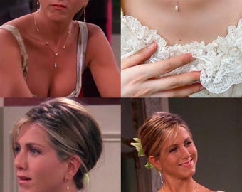 Rachel Green smyckeset, vitt pärlhalsband och örhängen till Monicas bröllop, födelsedagspresent till flickvän, alla hjärtans dag