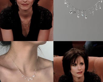 Monica Crystal Necklace in Friends TV Show, Pearl Necklace and Earrings Set: Friends TV Show Jewelry, ideal birthday gift for girlfriend