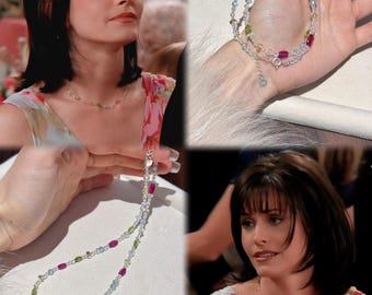 Monica Geller halsband från Vänner TV-serien, pärlhalsband och örhängen: Smycken från Vänner TV-serien, perfekt födelsedagspresent till flickvännen