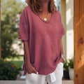 Cotton Linen Oversized Blouse, Women's Plus Size Loose Fit Short Sleeve Tunic