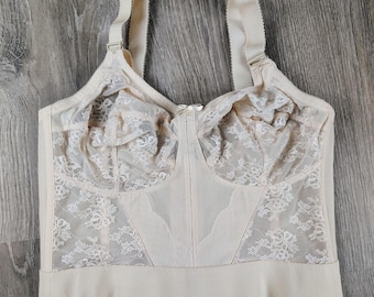 Sujetador largo vintage Bali 40D Beige Sin aros Encaje semitransparente con varillas florales 3300