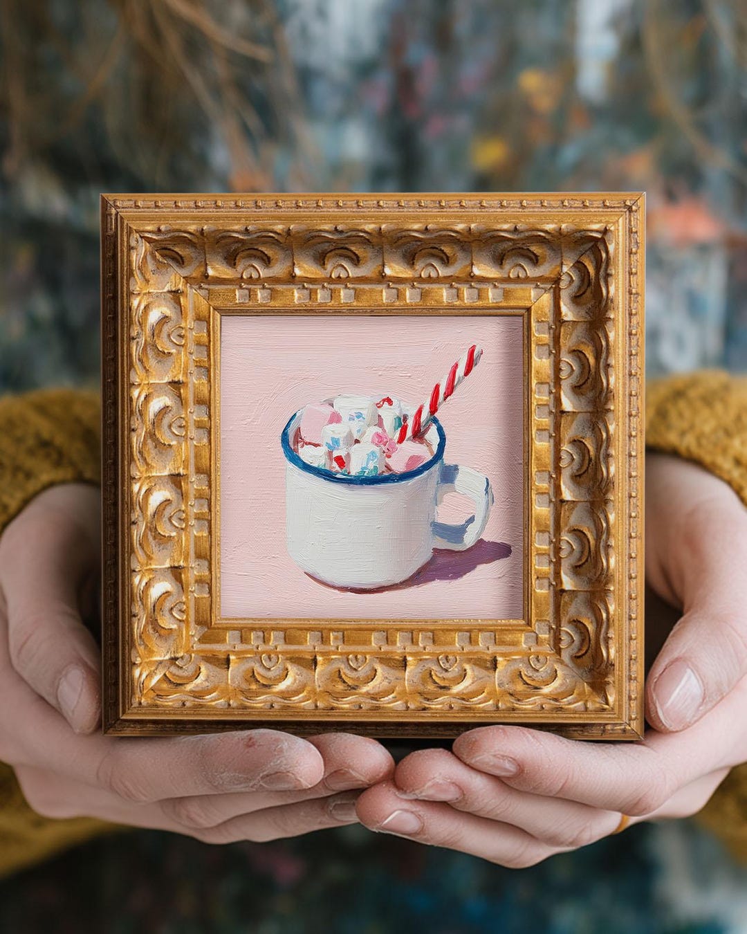 Small Still Life Cocoa & Marshmallow Oil Painting, Original Food Art ...