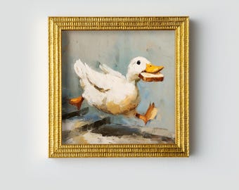 Hand Painted Duck with Bread Oil Painting: Living Room Wall Art Decor, Housewarming Gift