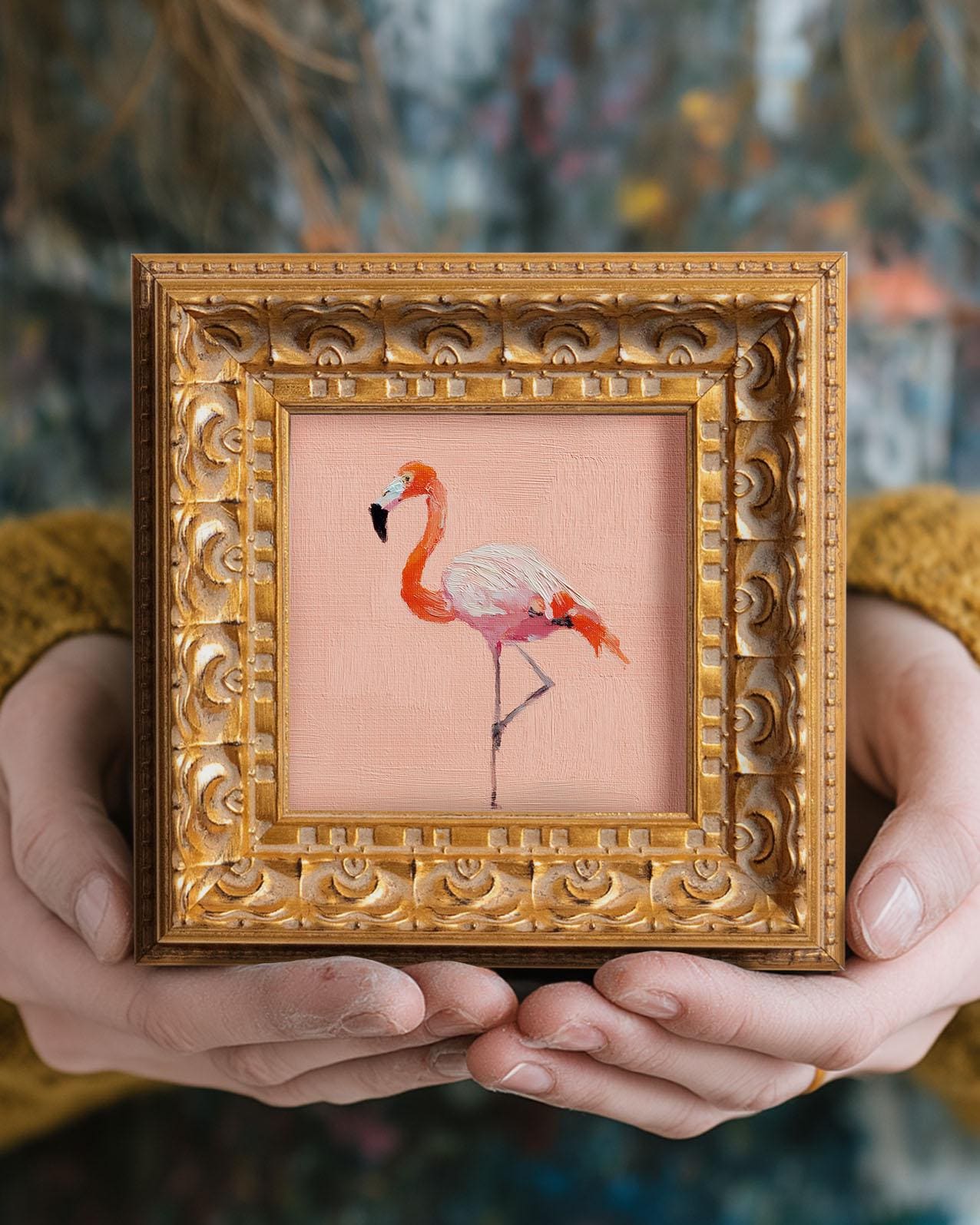Vintage original oil painting flamingo - Etsy 日本