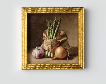 Still life Vegetables Oil Painting: Kitchen Wall Art Decor, 5X5 Housewarming Gift