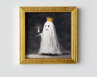 Dipinto ad olio raffigurante un fantasma di Halloween, dipinto a mano: decorazione murale spettrale, opera su tela 5x5.