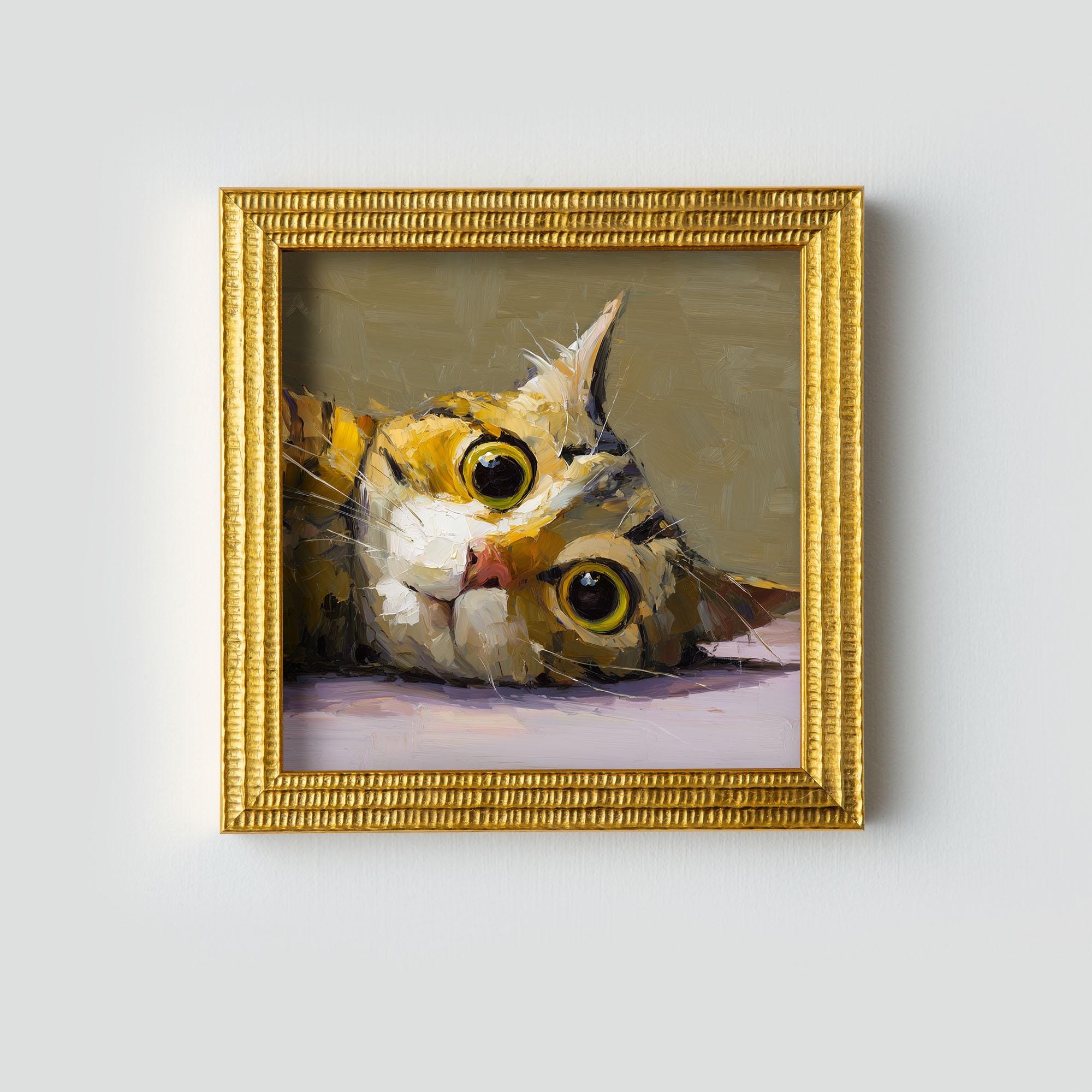 Hand-painted Tabby Cat Oil Painting: Living Room Wall Art Decor, Kitty ...