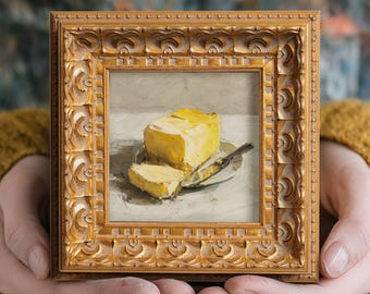 Still life Butter Oil Painting: Kitchen Wall Art Decor, 5X5 Housewarming Gift