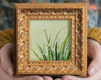 Original Ölgemälde, handgemalte botanische Kunst, kleines gerahmtes Kunstwerk, Naturdekor, Geschenk für Gärtner