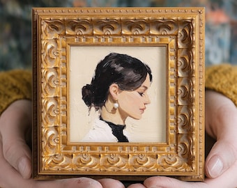 Elegent Woman Original Oil Painting, Small Framed Wall Art, Hand Painted Canvas, Bedroom Decor, Portrait Art, Gift for Her