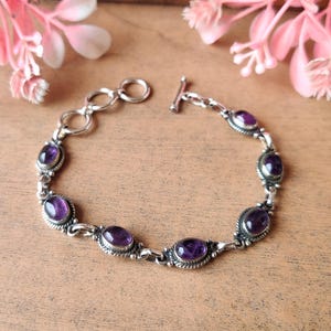 Natural Amethyst Gemstone Bracelet, 925 Sterling Silver, Handmade Bracelet, Woman Bracelet, Designer Bracelet, Gift For Him, Gift For Love
