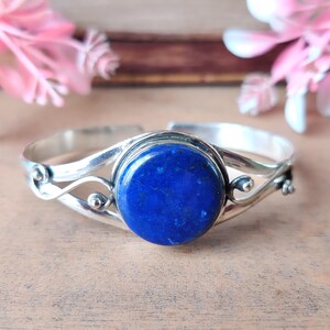 Lapislazuli Armreif, 925 Sterling Silber, verstellbares Armband, Geschenk Armband, handgemachter Armreif, Edelstein Armreif, Designer Armreif, Frauen Armreif