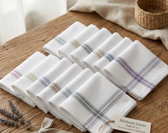12 Pack Cotton Handkerchiefs | Mens Striped Hankies | Eco-Friendly Reusable Tissues
