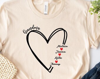 Custom Mama Shirt, Personalized Grandma Shirt, Mom Heart Gift for Mama, Custom grandchildren name, Mother's Day Gift, Shirt with Kids Names