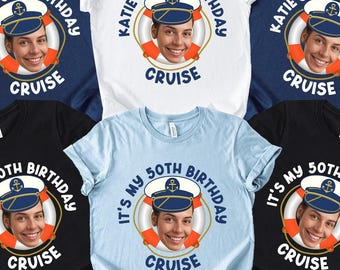 Custom Birthday Cruise Photo Shirt, Personalized Photo Captain Tee, It's My 50th Birthday Shirts, Any Age Birthday SHirt