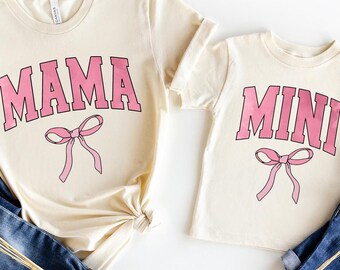 Mama and Mini Coquette Shirt, Pink Bow Mini Mama Shirt, Mini Toddler Shirt, Daughter Matching Mama Shirt, New Mom Gift, First Mama Shirts