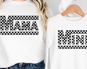 Mama  and Mini Checkered Shirt, Mini Mama Shirt, Checkered Mama Shirt, Gift for Mama, Mother's Day Gift, Girl Mama, Girl Mama Shirt