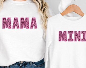 Mama and Mini Shirt, Mother's Day Gift, Mini Mama Shirt, Faux Sequin Mama Shirt, Gift for Mom, Baby Shower Gift, Daughter Shirt, Mommy Shirt