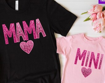 Mama  and Mini Shirt, Mini Mama Shirt, Sequins Print Mama Shirt,Gift for Mama,Baby Shower Gift, Mother's Day Gift, Girl Mama,Girl Mama Shirt