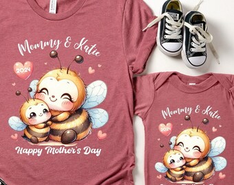 Happy Mother's Day Shirts, Bee Matching Mommy And Me Shirt, Custom Name Mother's Day Shirt, 1st Mothers Day Outfit, Mini and Mother Day