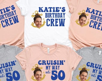 Custom Cruise Birthday Face Shirt, Personalized Photo Crew Tee