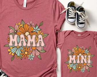 Mama and Mini Flower Shirt, Retro Matching Outfits