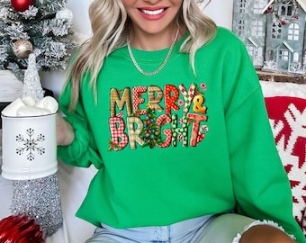 Merry and Bright Christmas Sweatshirt: Holiday Family Matching Shirt