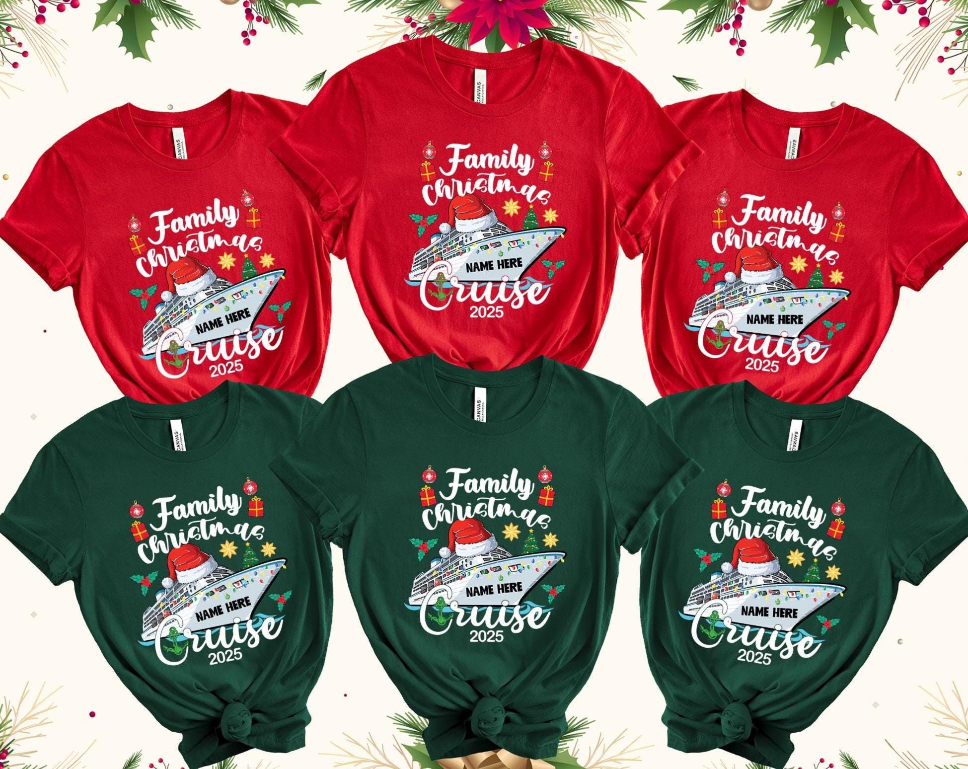 Discover Custom Christmas Cruise 2025 Shirt, Christmas Name Family Vacation Shirt, Custom Christmas Cruise Shirt, Family Christmas Cruise Black Shirt