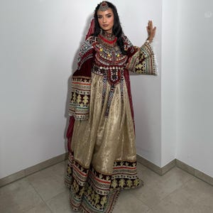 Kuchi Jamawar Afghan Handmade Dress | Fabric | Cherma Embroidery | Handmade Vintage Chestpiece | Traditional Women&#39;s Clothing