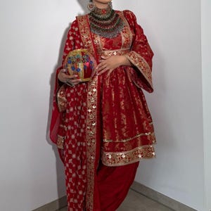 Afghan Kuchi Dress with Hand-Embroidered Cherma Chestpiece | Traditional Jamawar Fabric | Women&#39;s Handmade Clothing