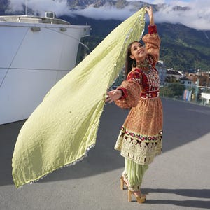 Afghan Handmade Kuchi Dress | Cherma Embroidered Jamawar | Traditional Women&#39;s Clothing