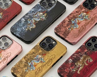 Pink Ed Hardy Skull Leopard Tattoo iPhone Case Aesthetic Y2k Trendy Tiger Ed Hardy Collage Phone Case for iPhone, Samsung phones