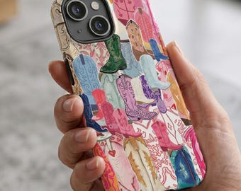 Aesthetic Disco Cowgirl Collage Tough Case, Girly Coquette Casing, Shock-Resistant TPU, Lightweight Durable Protection for Mobile Devices