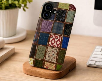 Vintage Patchwork Phone Case, Unique Quilted Fabric Design for Retro Lover, Shockproof Heavy Duty Protective Cover