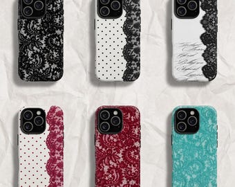 Black Lace Vintage Pattern Phone Case, Compatible with iPhone and Samsung Galaxy, Cute Fashion Dual Layer Creative Case, Perfect Gift