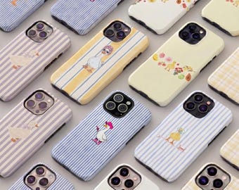 Cowboy Duck iPhone Case, Cute Western Duck Phone Cover, Aesthetic Blue Stripe Design, Compatible with iPhone and Samsung