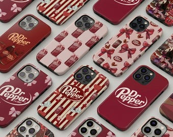 10 Colors Aesthetic Dr Pepper Tough Case, Coquette Pink Bow Phone Case, Cute Vibes, Compatible for IPhone 17, 16, 15, 11, X, 7/8 and Samsung