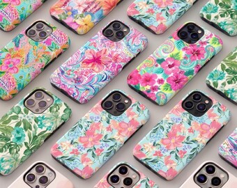 Tropical Floral Phone Case, Aesthetic Tough Case, Lens protection, Hibiscus-Inspired iPhone and Samsung Phone Case