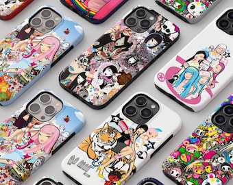 Tokidoki Collage Art Tough Phone Case, Y2K Colorful Trendy Graffiti Anti-drop Protective Case, Subculture Personalized Style for iPhone