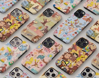 Colorful Childhood Favourite Cartoon Curious George Monkey Tough Case, Cute Vibes, Compatible for IPhone 17, 16, 15, 11, X, 7/8 and Samsung