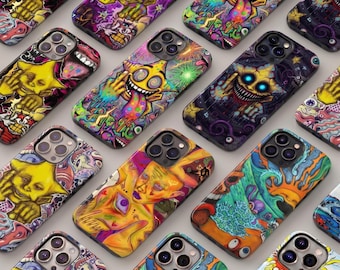 Bold Colorful Skull & Wave Art Tough phone case for iPhone 16 15 14 13 12 11 17Pro Max, for Samsung S25 S24 S23 S22 Ultra