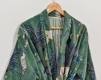 Luxury Velvet House Robe,  velvet cotton Kimono Robe, Dressing Gown,wedding robe Bridesmaid winter bathrobe women men gift reversible jacket