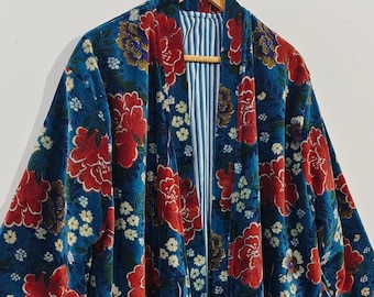 Bata de casa de terciopelo de lujo larga, bata tipo kimono de algodón y terciopelo, bata de boda, bata de baño de dama de honor de invierno, bata unisex reversible