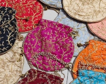 Handmade Embroidered Potli Bag, Indian Wedding Favor