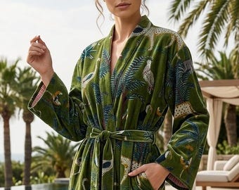 Luxury Velvet House Robe,  velvet cotton Kimono Robe, Dressing Gown,wedding robe Bridesmaid winter bathrobe women men gift reversible jacket