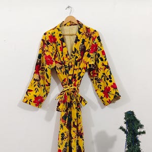 Luxury Velvet House Robe, velvet cotton Kimono Robe, Dressing Gown,wedding robe Bridesmaid winter bathrobe women men gift reversible jacket yellow birds