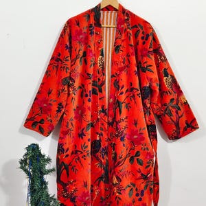 Luxury Velvet House Robe, velvet cotton Kimono Robe, Dressing Gown,wedding robe Bridesmaid winter bathrobe women men gift reversible jacket orange
