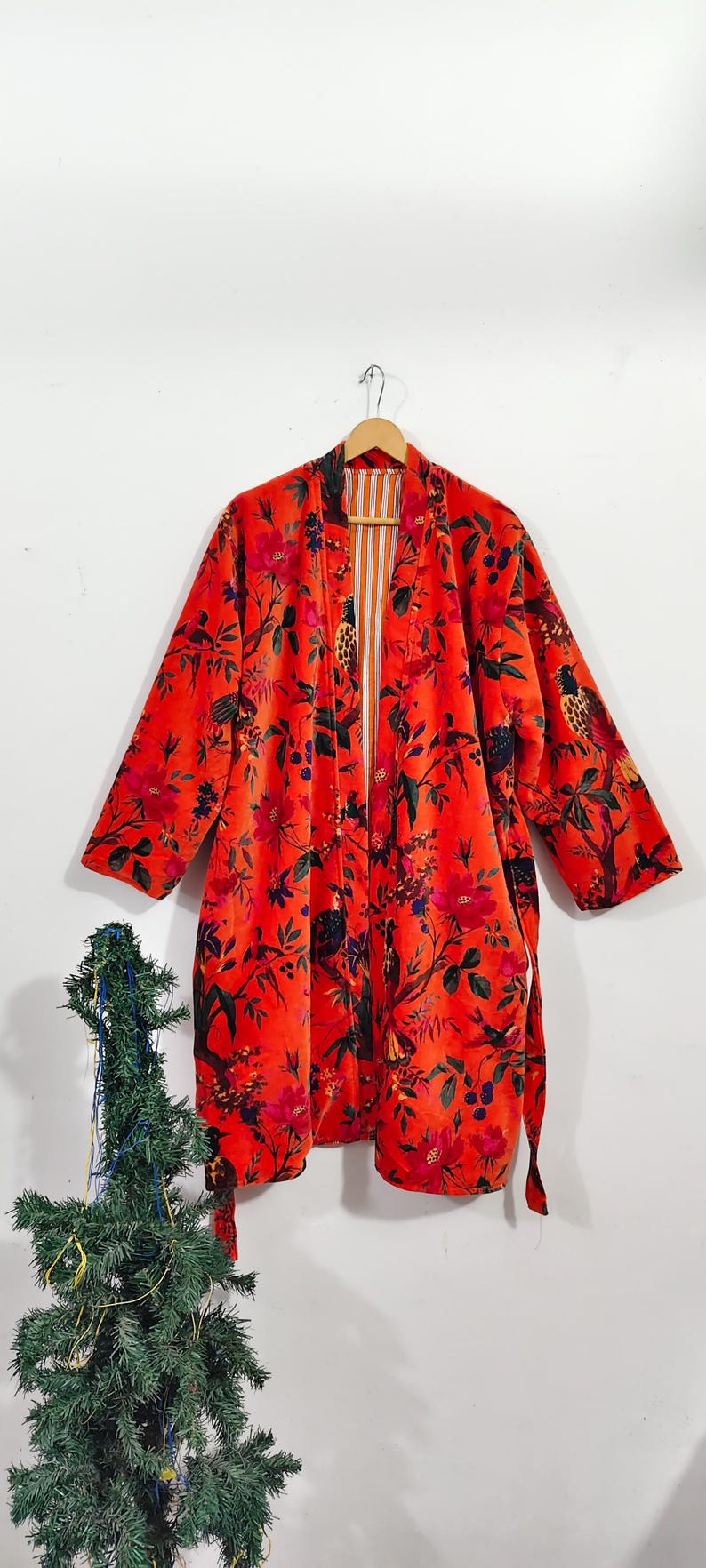 Luxury Velvet House Robe, velvet cotton Kimono Robe, Dressing Gown,wedding robe Bridesmaid winter bathrobe women men gift reversible jacket orange